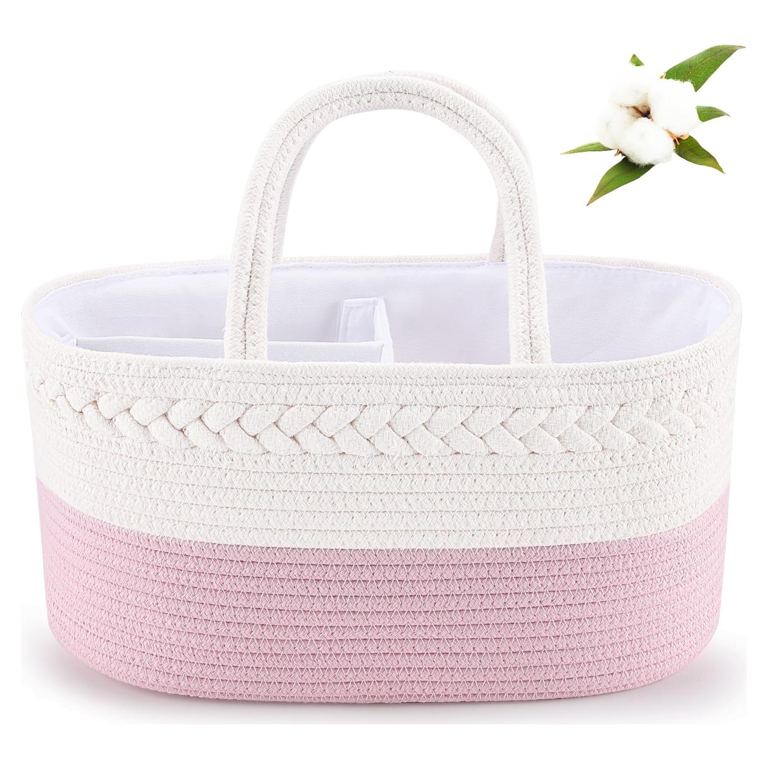 Organizador de Pañales ABenkle Rosa - Canasta de Algodón 36.1x22.1x18cm