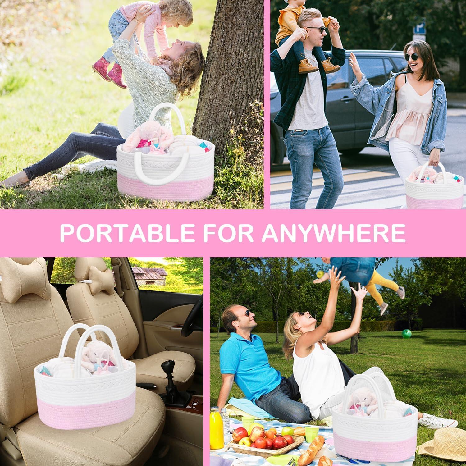 Organizador de Pañales ABenkle Rosa - Canasta de Algodón 36.1x22.1x18cm