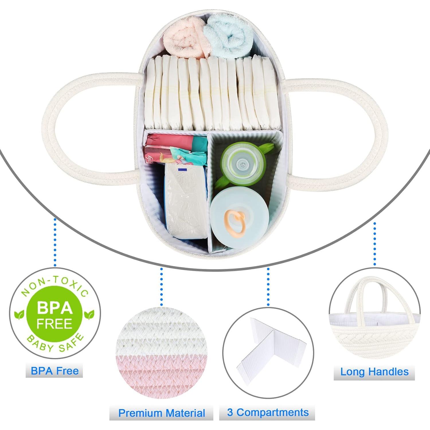 Organizador de Pañales ABenkle Rosa - Canasta de Algodón 36.1x22.1x18cm