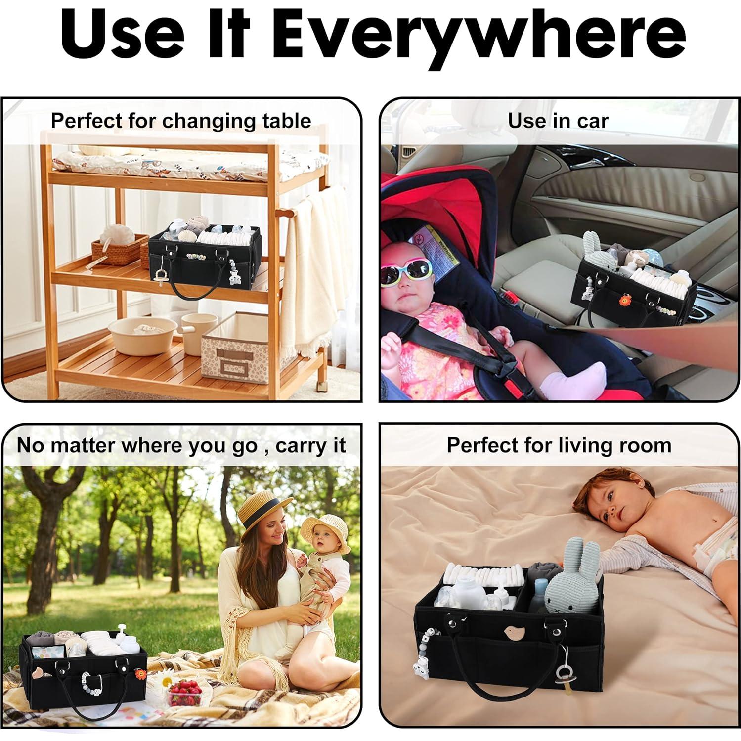 Caddy Organizador de Pañales XUANGUO Negro Grande 40.64x25.4x17.78cm