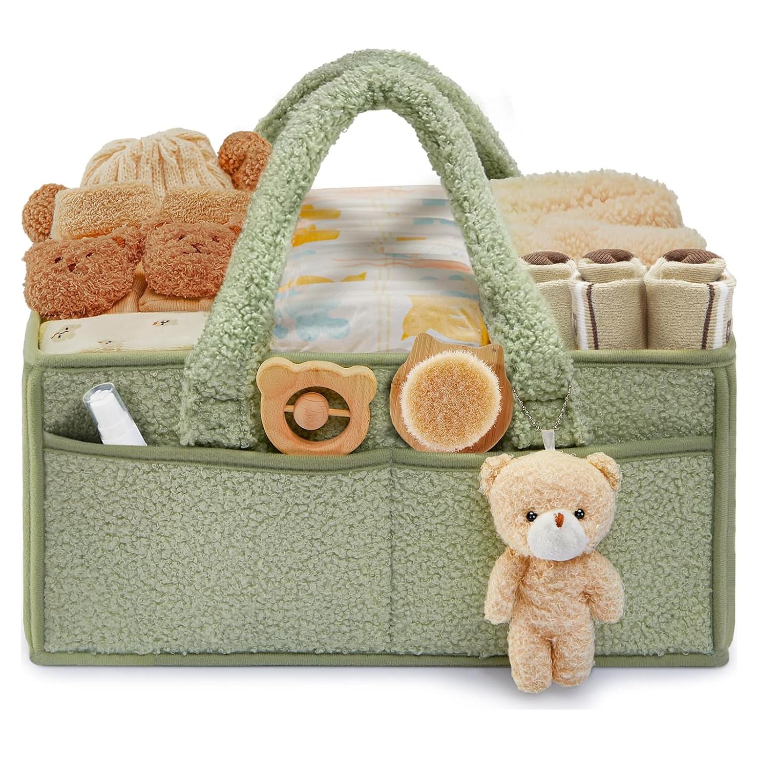 Cesta de Pañales FIDOSTRIBE Verde, Organizador Portátil 11 Compartimentos