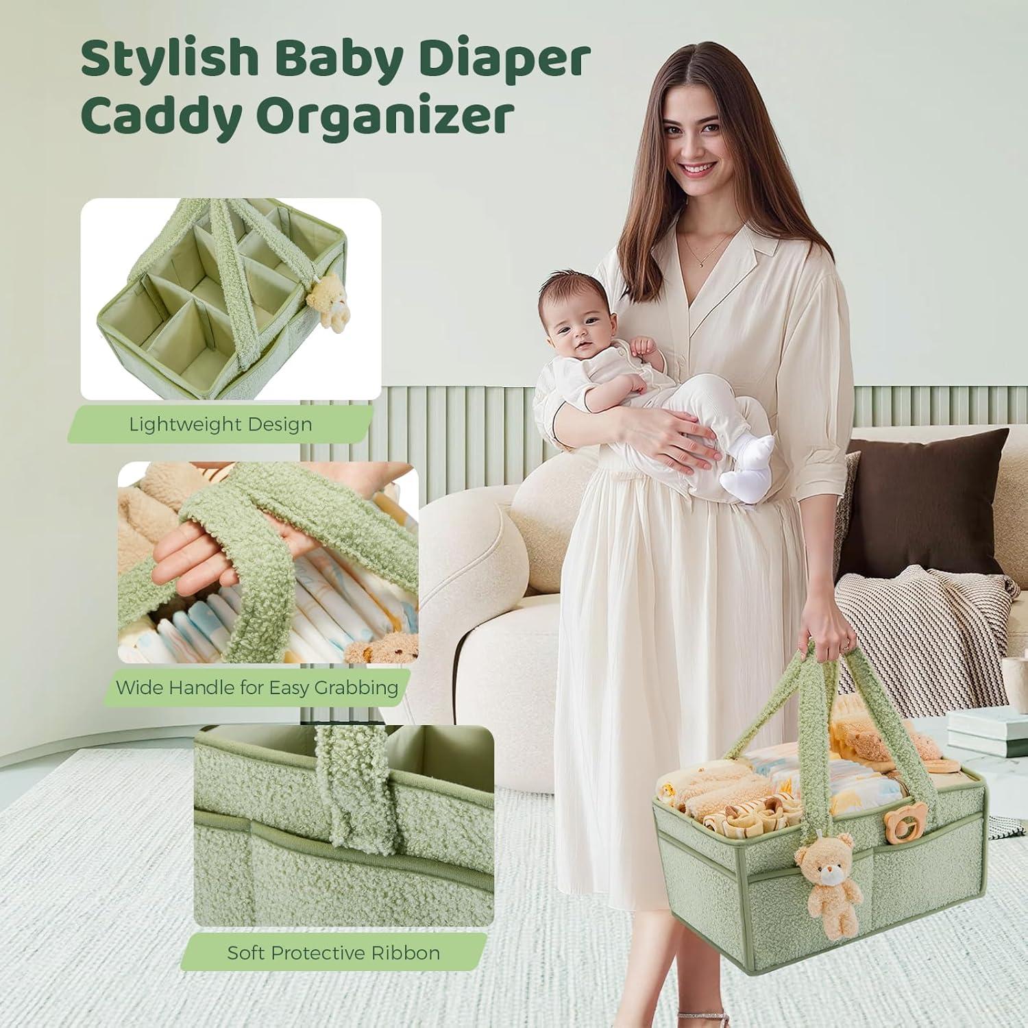 Cesta de Pañales FIDOSTRIBE Verde, Organizador Portátil 11 Compartimentos