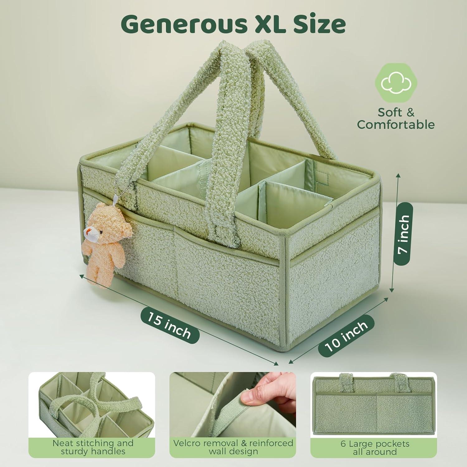 Cesta de Pañales FIDOSTRIBE Verde, Organizador Portátil 11 Compartimentos