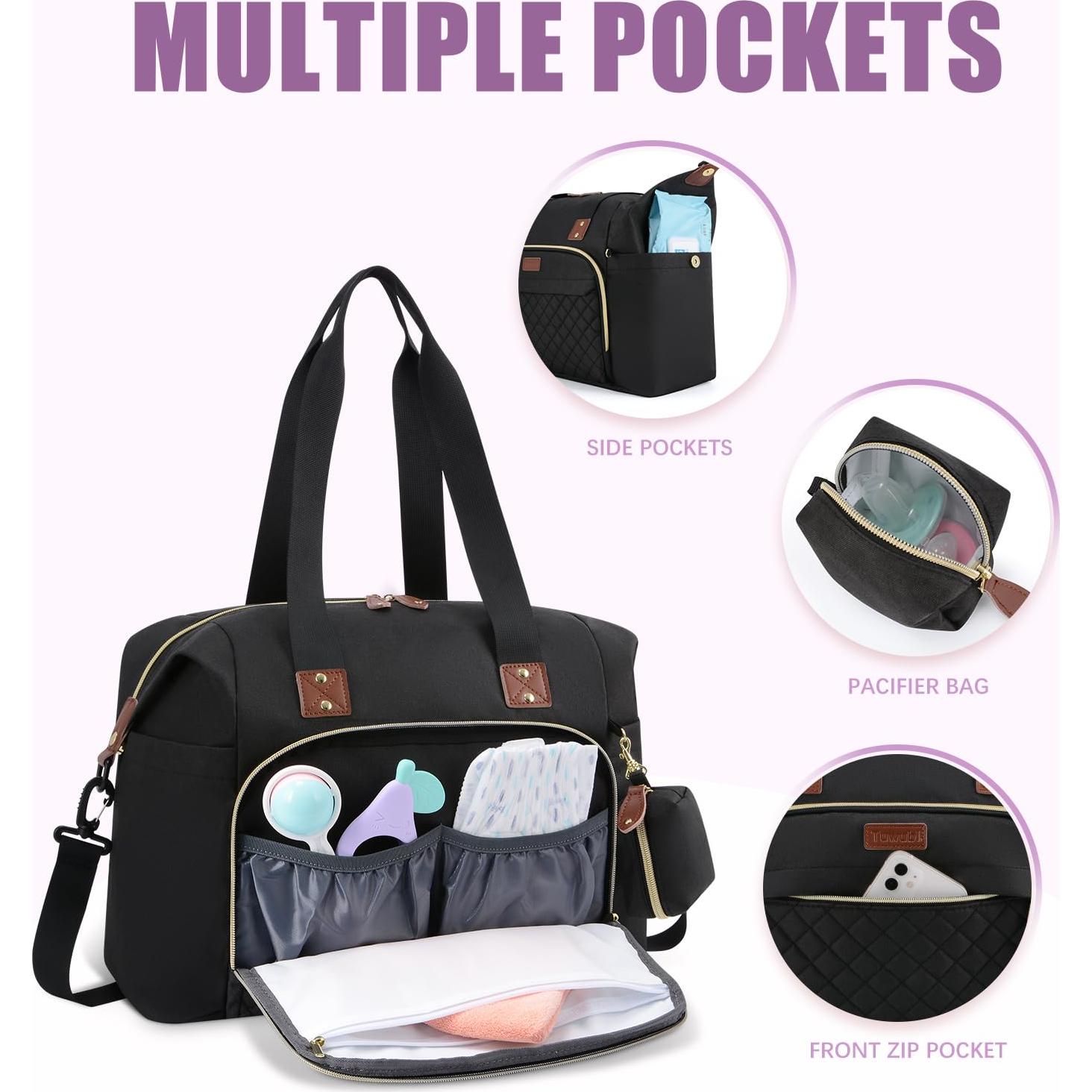 Bolsa de Pañales Tuwubi Grande Multifuncional Negra 48x15x33cm