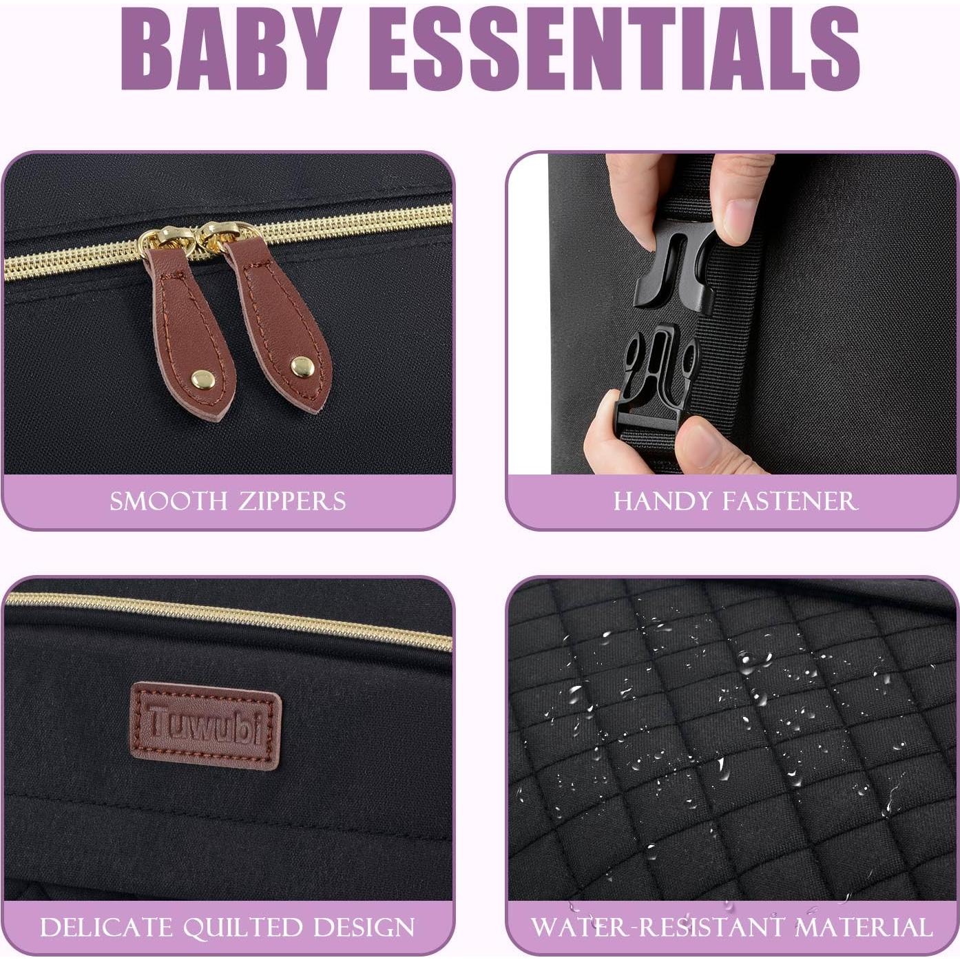 Bolsa de Pañales Tuwubi Grande Multifuncional Negra 48x15x33cm