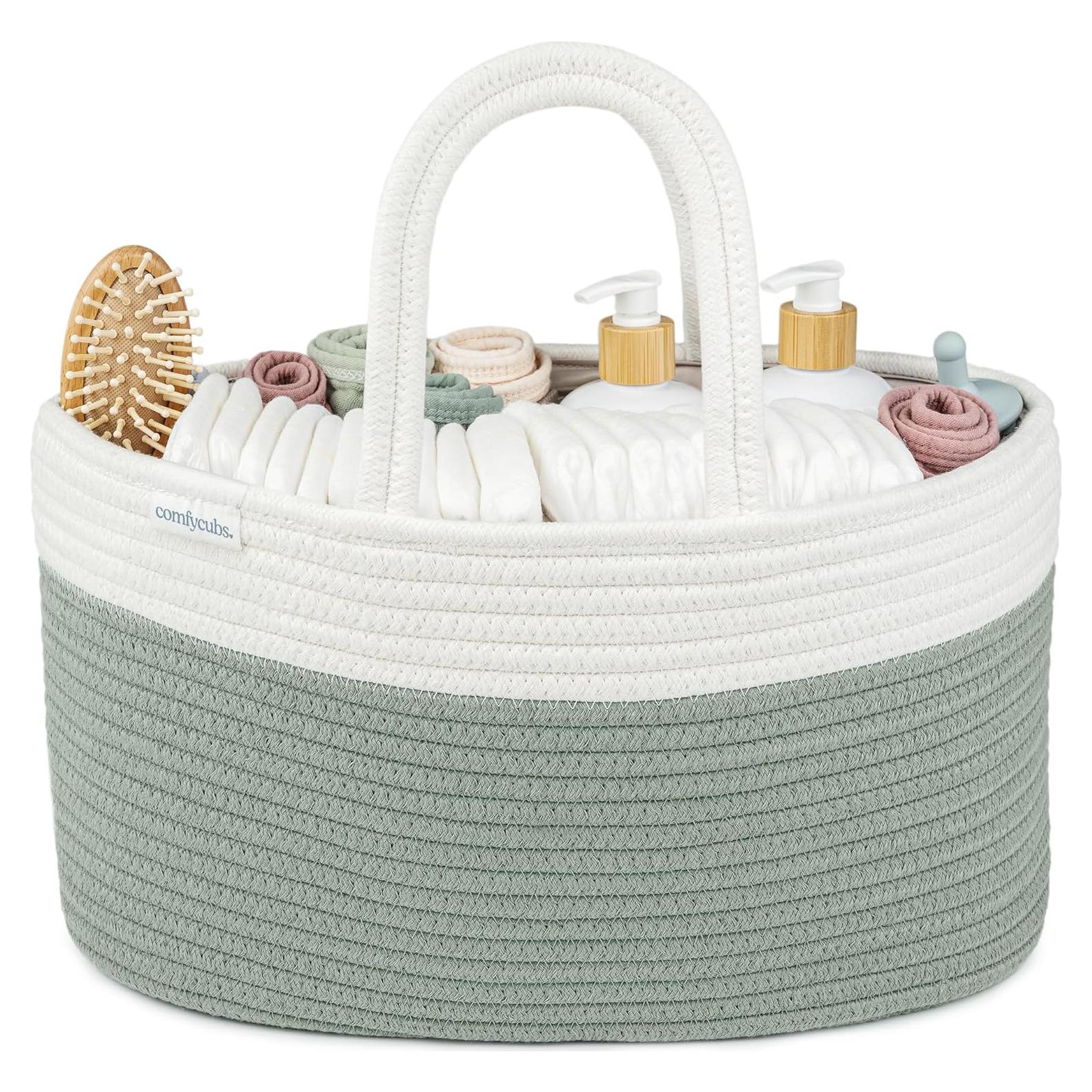 Organizador de Pañales Comfy Cubs Salvia - Canasta Grande 21.8x36.1x17.8 cm