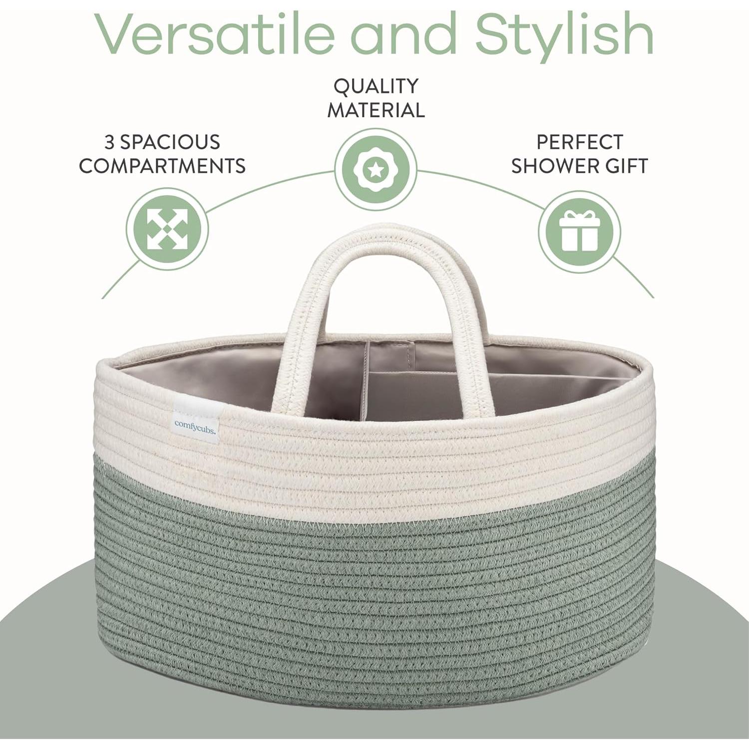 Organizador de Pañales Comfy Cubs Salvia - Canasta Grande 21.8x36.1x17.8 cm