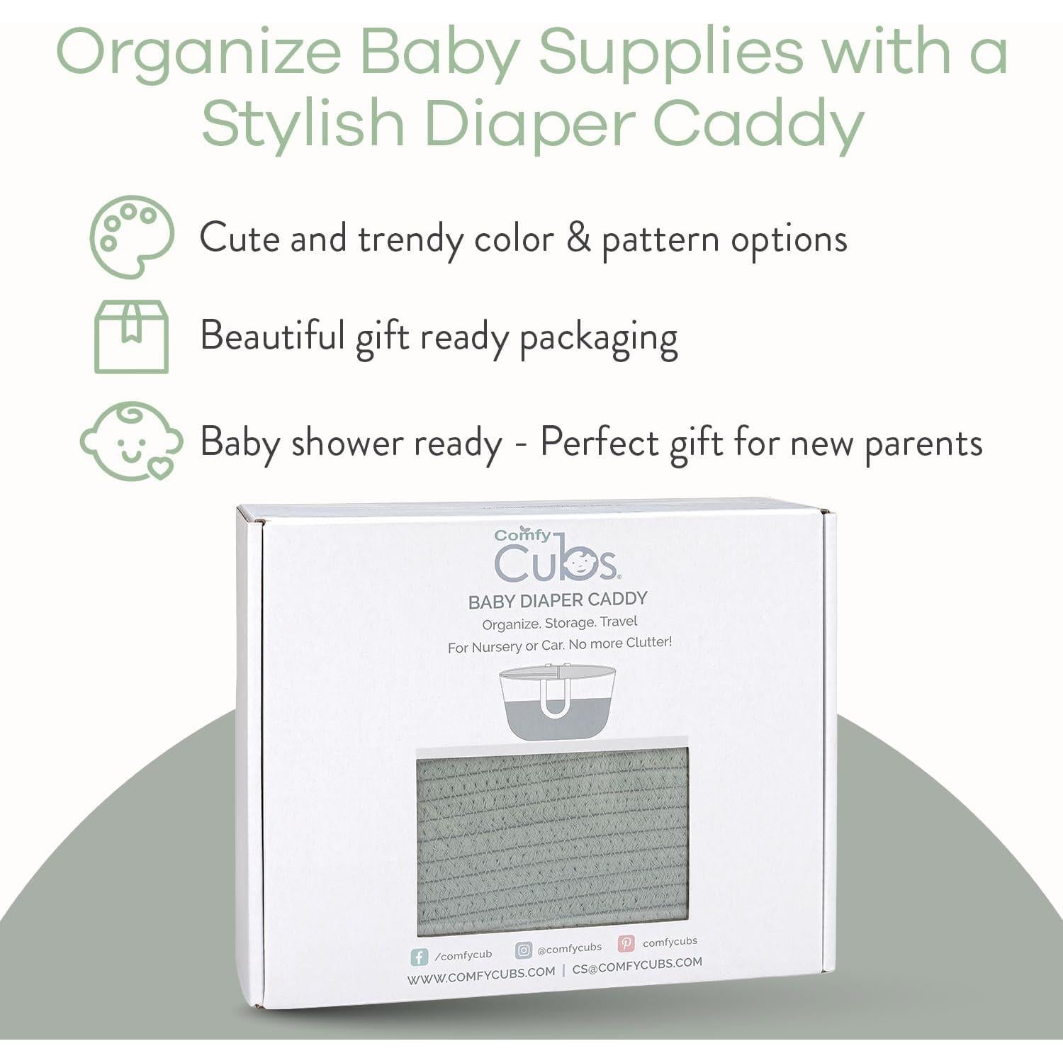 Organizador de Pañales Comfy Cubs Salvia - Canasta Grande 21.8x36.1x17.8 cm