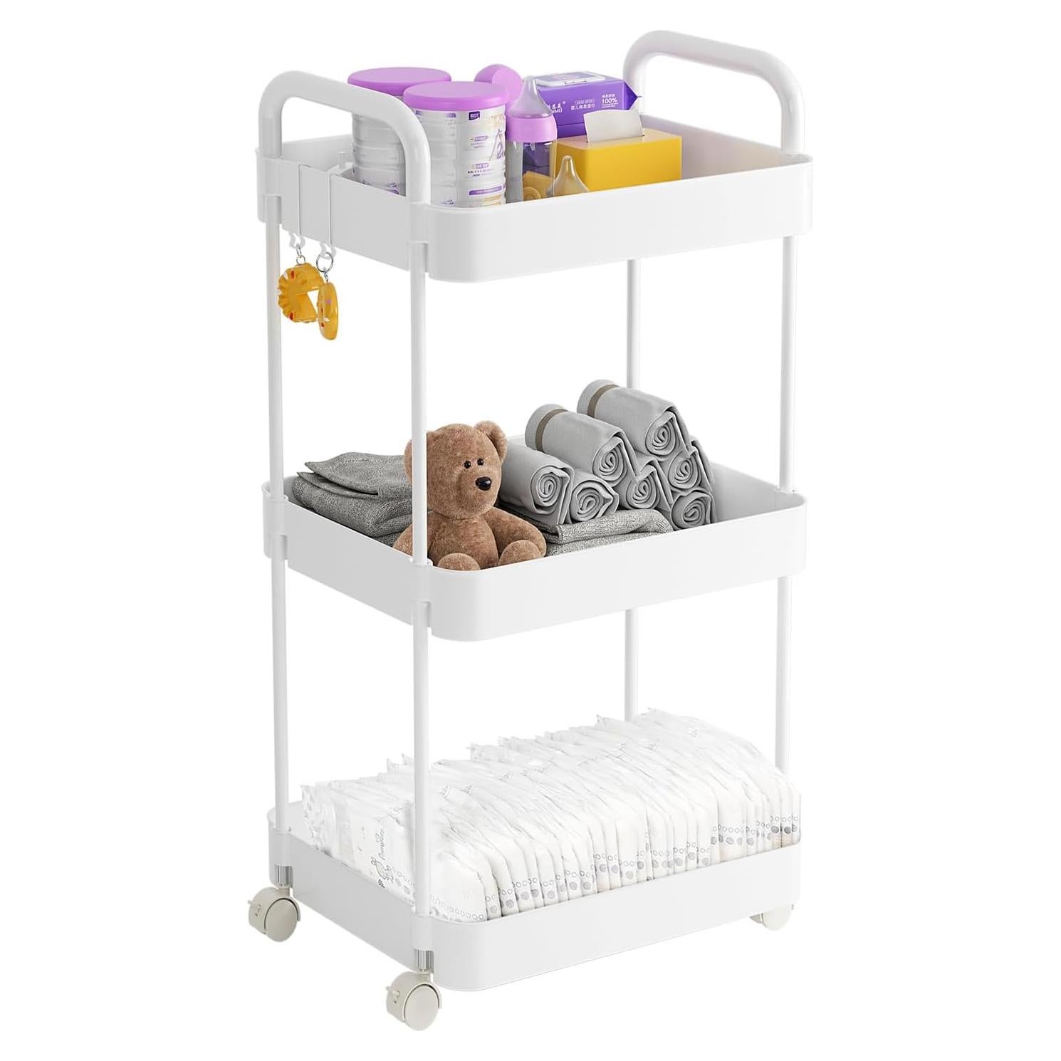 Carro Organizador de Pañales Volnamal Móvil 3 Niveles Blanco