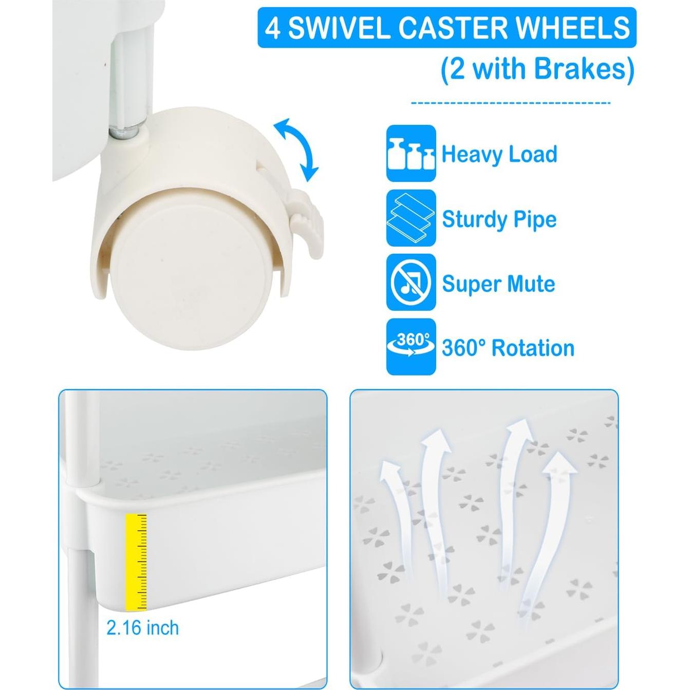 Carro Organizador de Pañales Volnamal Móvil 3 Niveles Blanco