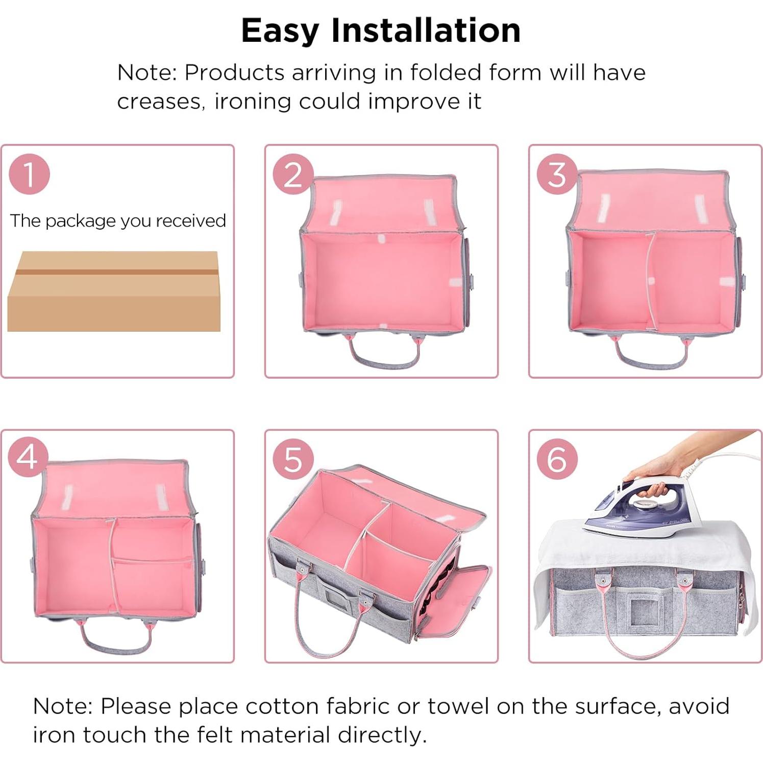 Organizador de Pañales HBlife Rosa y Gris Plegable 40.6x25.4x17.8 cm