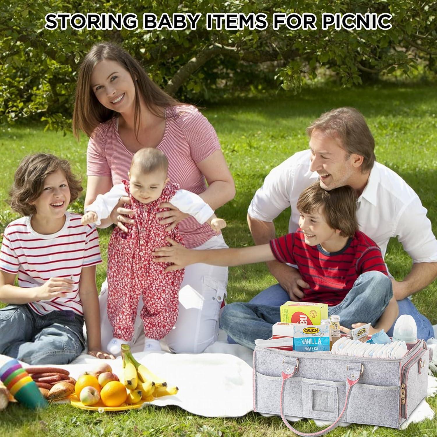 Organizador de Pañales HBlife Rosa y Gris Plegable 40.6x25.4x17.8 cm