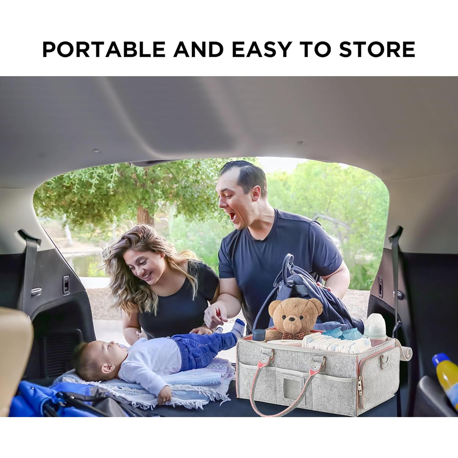 Organizador de Pañales HBlife Rosa y Gris Plegable 40.6x25.4x17.8 cm