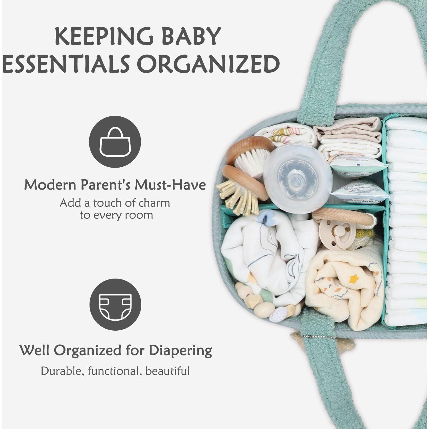 Organizador de Pañales CLYMENE Verde Salvia - Canasta Portátil