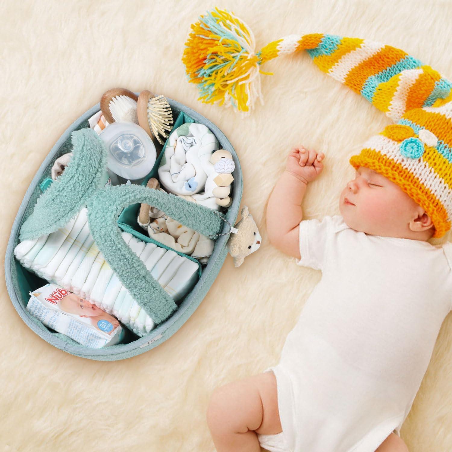 Organizador de Pañales CLYMENE Verde Salvia - Canasta Portátil