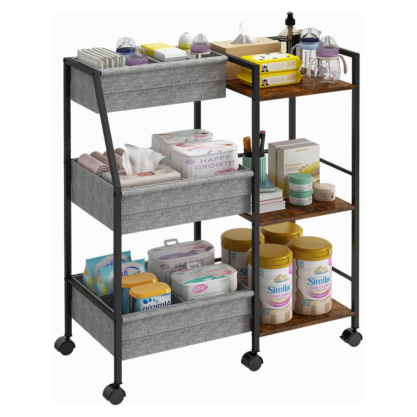 Carro Organizador de Pañales Marbyraz 3 Niveles Móvil Gris