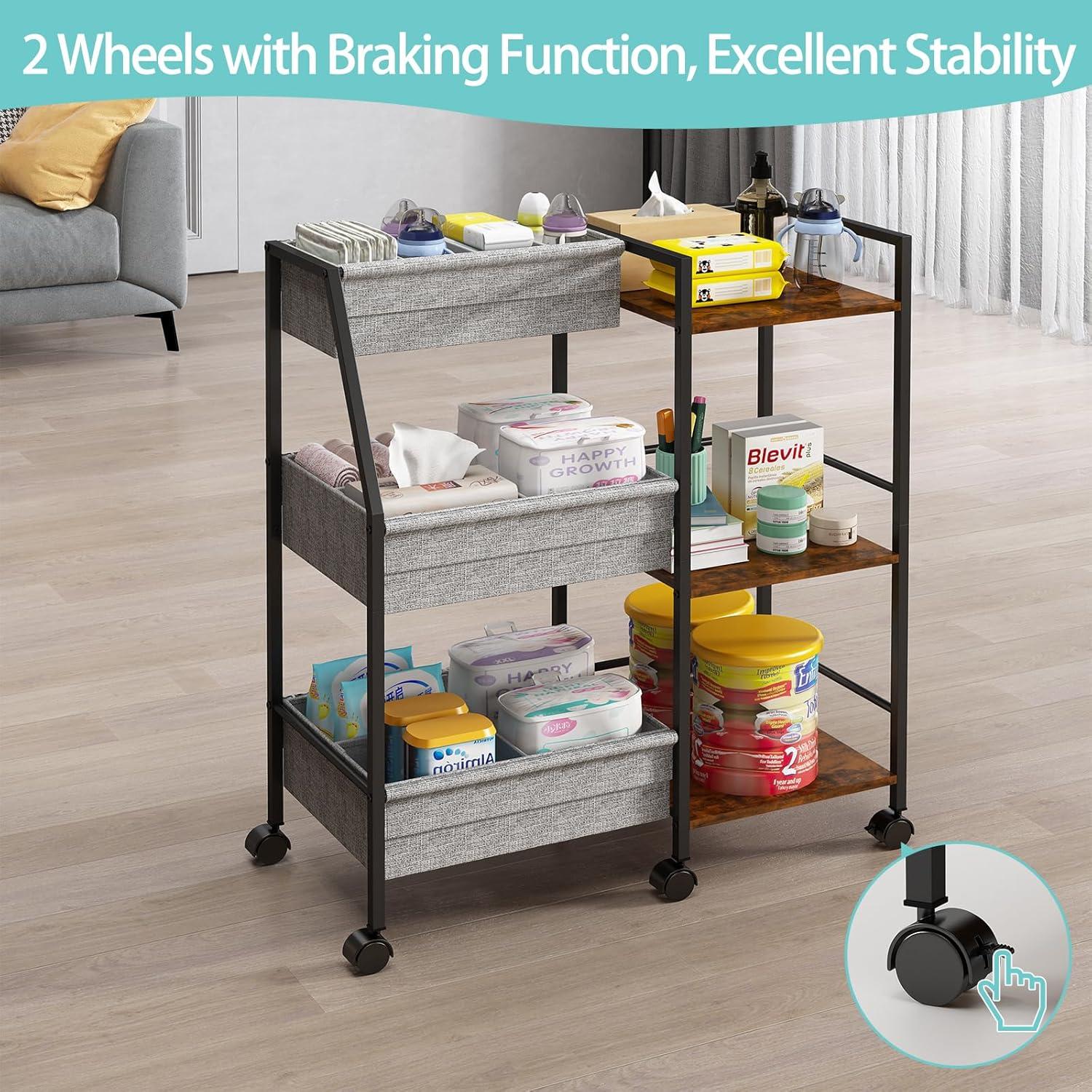 Carro Organizador de Pañales Marbyraz 3 Niveles Móvil Gris