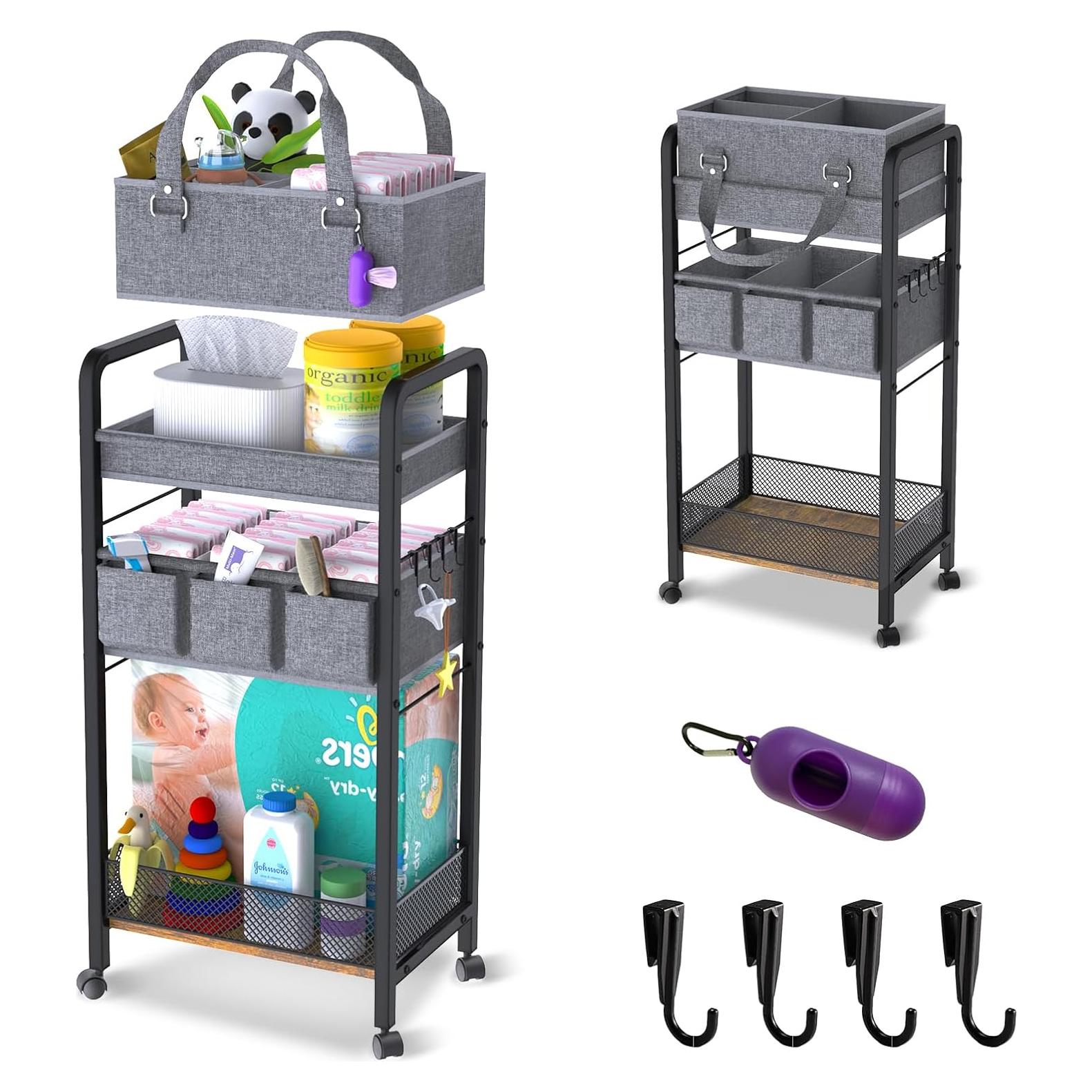 Carrito Organizador de Pañales JRANBRJS 3 Niveles Negro