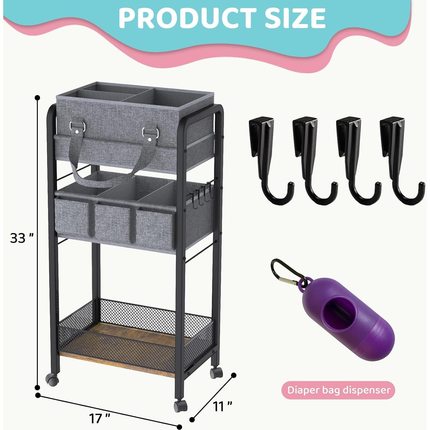 Carrito Organizador de Pañales JRANBRJS 3 Niveles Negro