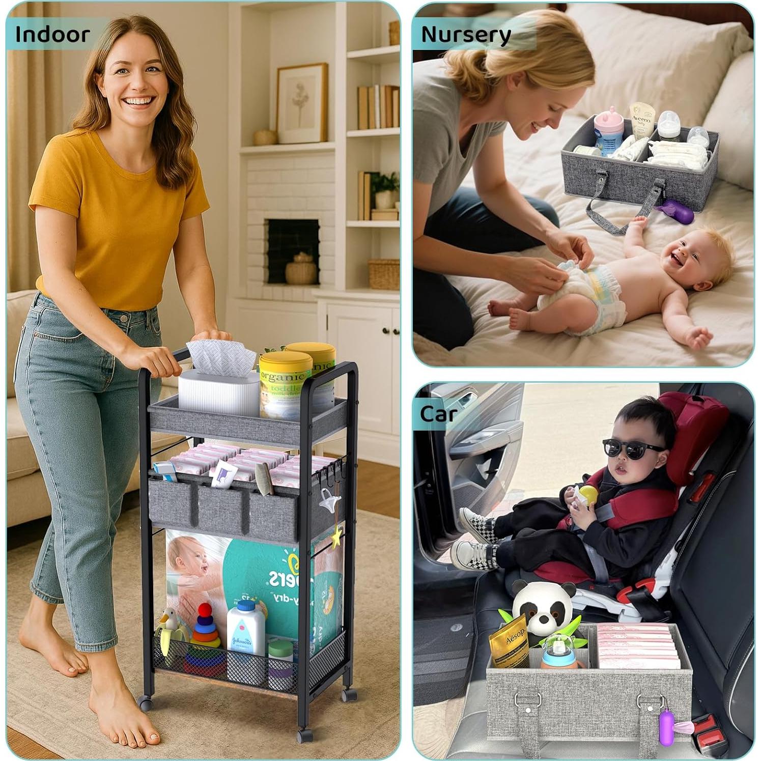 Carrito Organizador de Pañales JRANBRJS 3 Niveles Negro