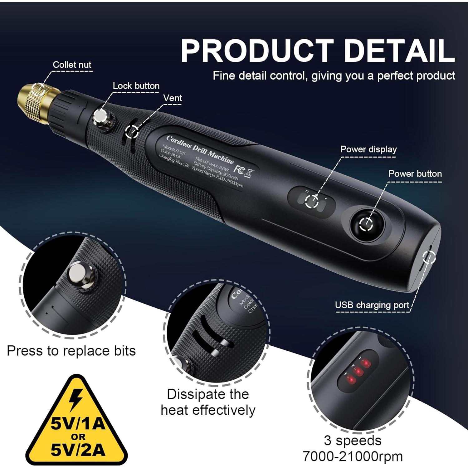 Taladro Manual Sin Cable LET'S RESIN 3 Velocidades 900mAh