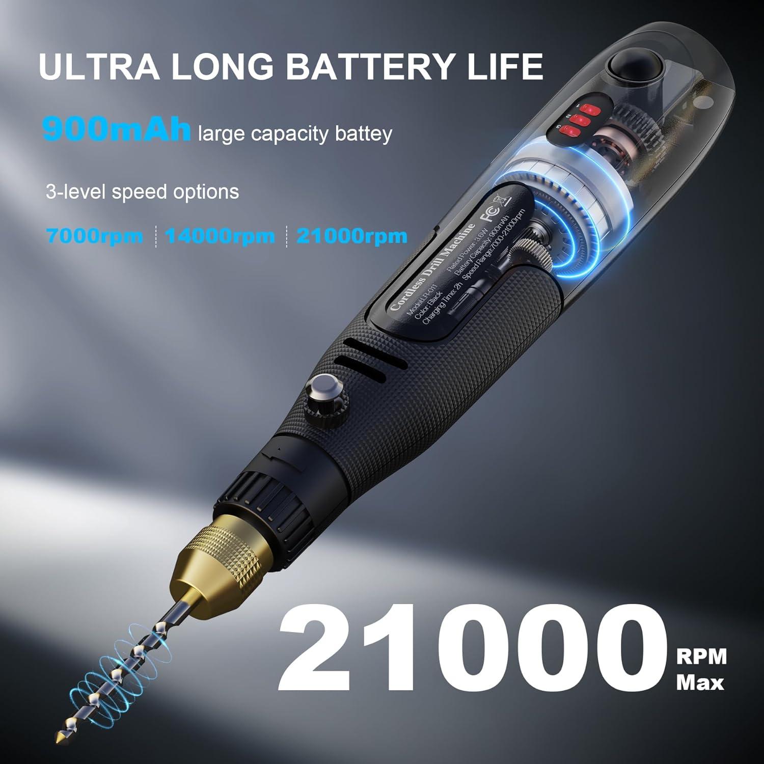 Taladro Manual Sin Cable LET'S RESIN 3 Velocidades 900mAh