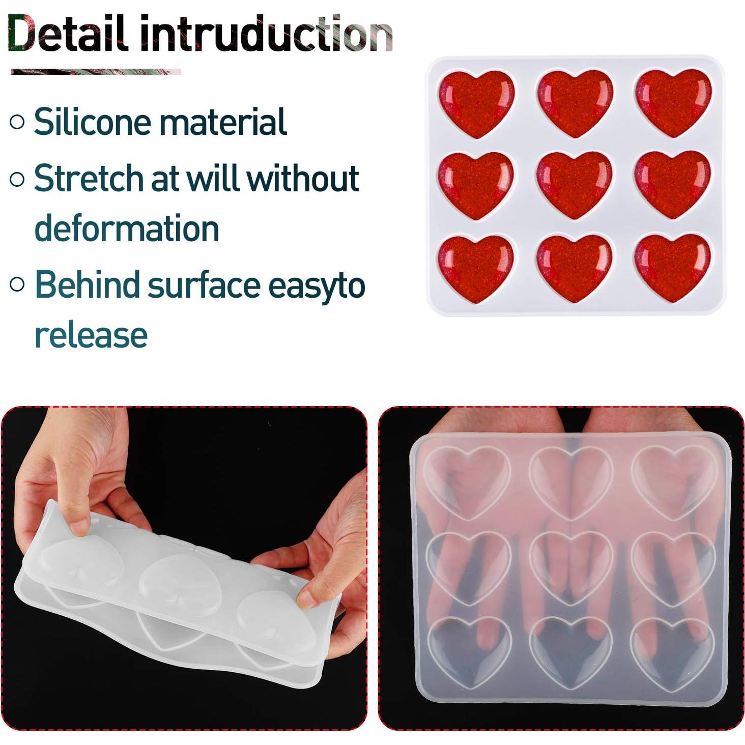 Molde de Silicona Corazón WILLBOND para Resina DIY 9 Piezas