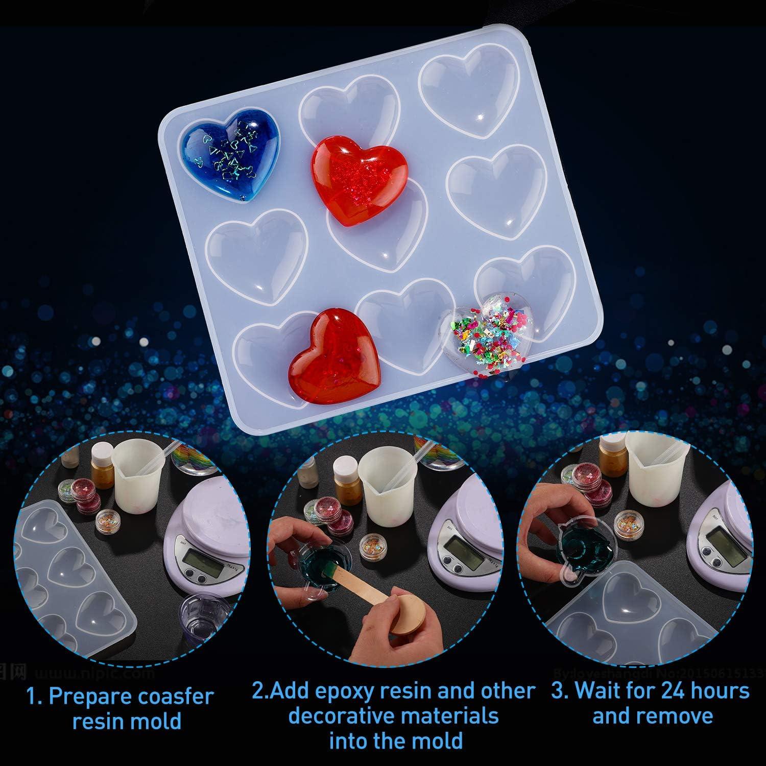Molde de Silicona Corazón WILLBOND para Resina DIY 9 Piezas