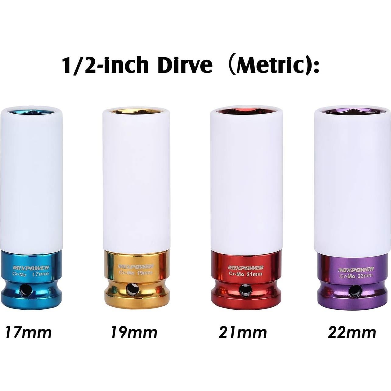 Juego de 4 Socket de Impacto Protector 1/2" MIXPOWER 17-22mm