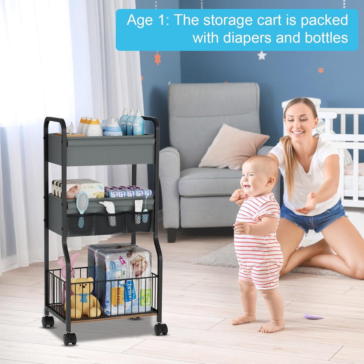 Carro Organizador de Pañales NEYCIL 3 Niveles con Ruedas