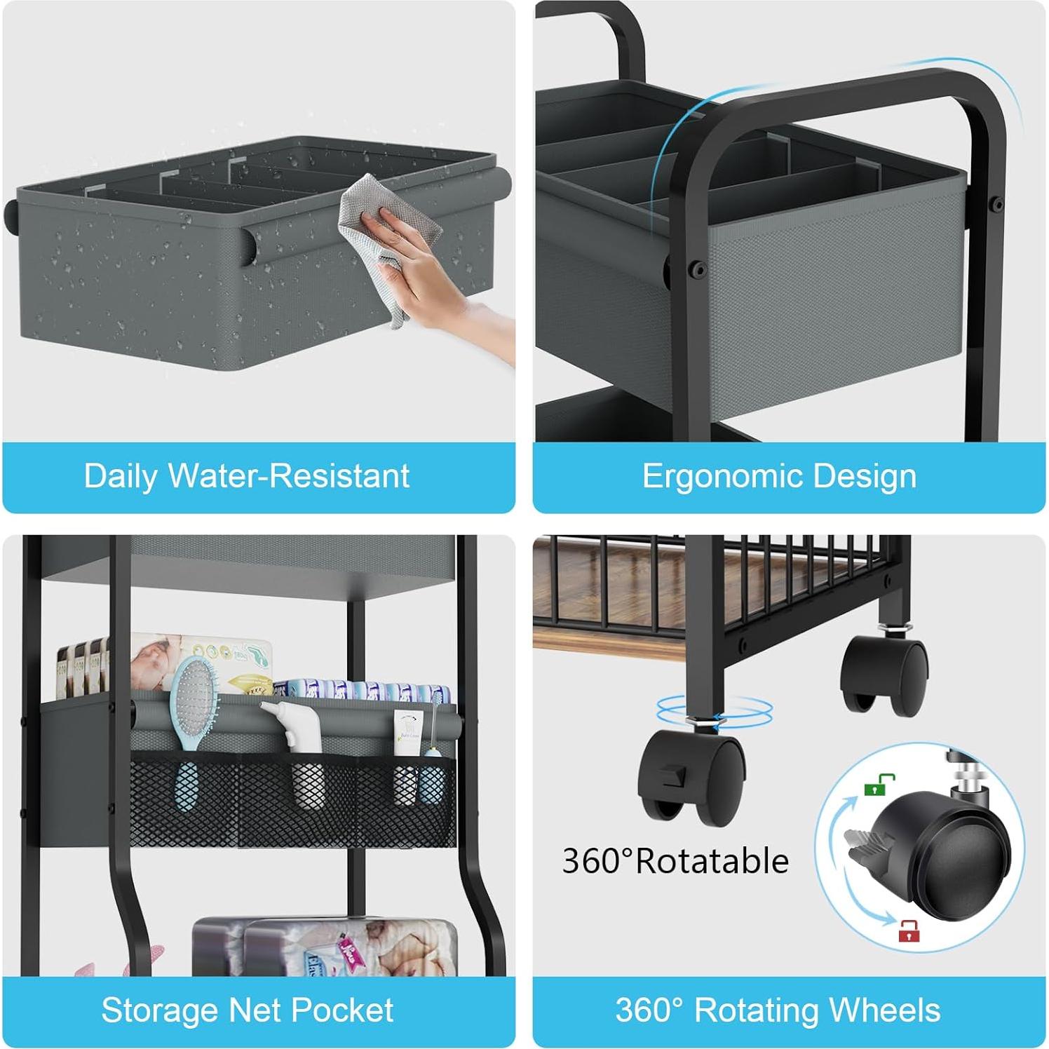 Carro Organizador de Pañales NEYCIL 3 Niveles con Ruedas