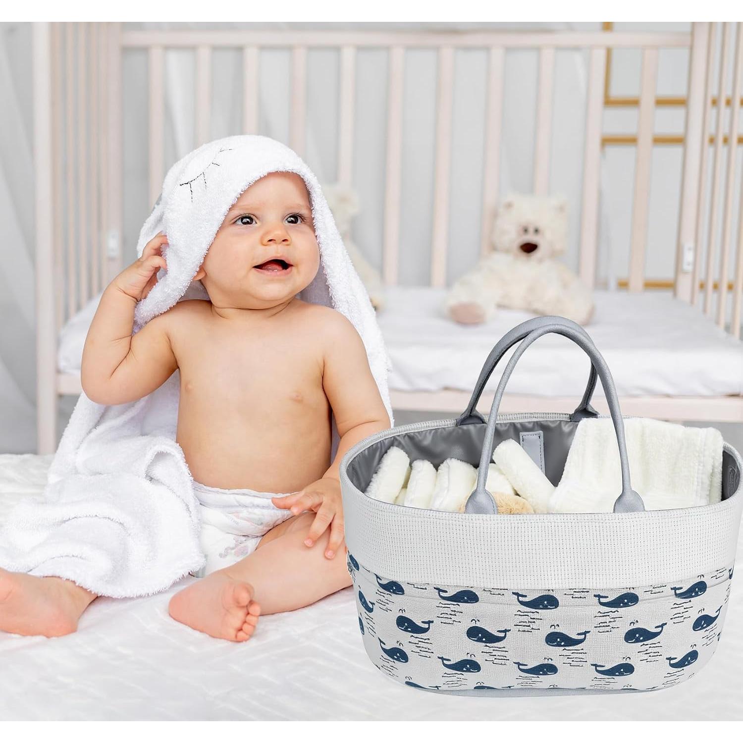 Cesta Organizadora de Pañales Lemonfilter Ballena Blanca 24.9x19.8x9 cm