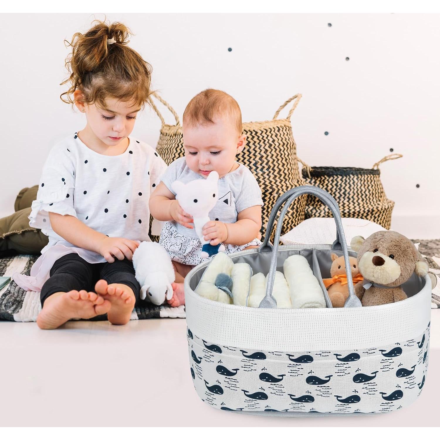 Cesta Organizadora de Pañales Lemonfilter Ballena Blanca 24.9x19.8x9 cm