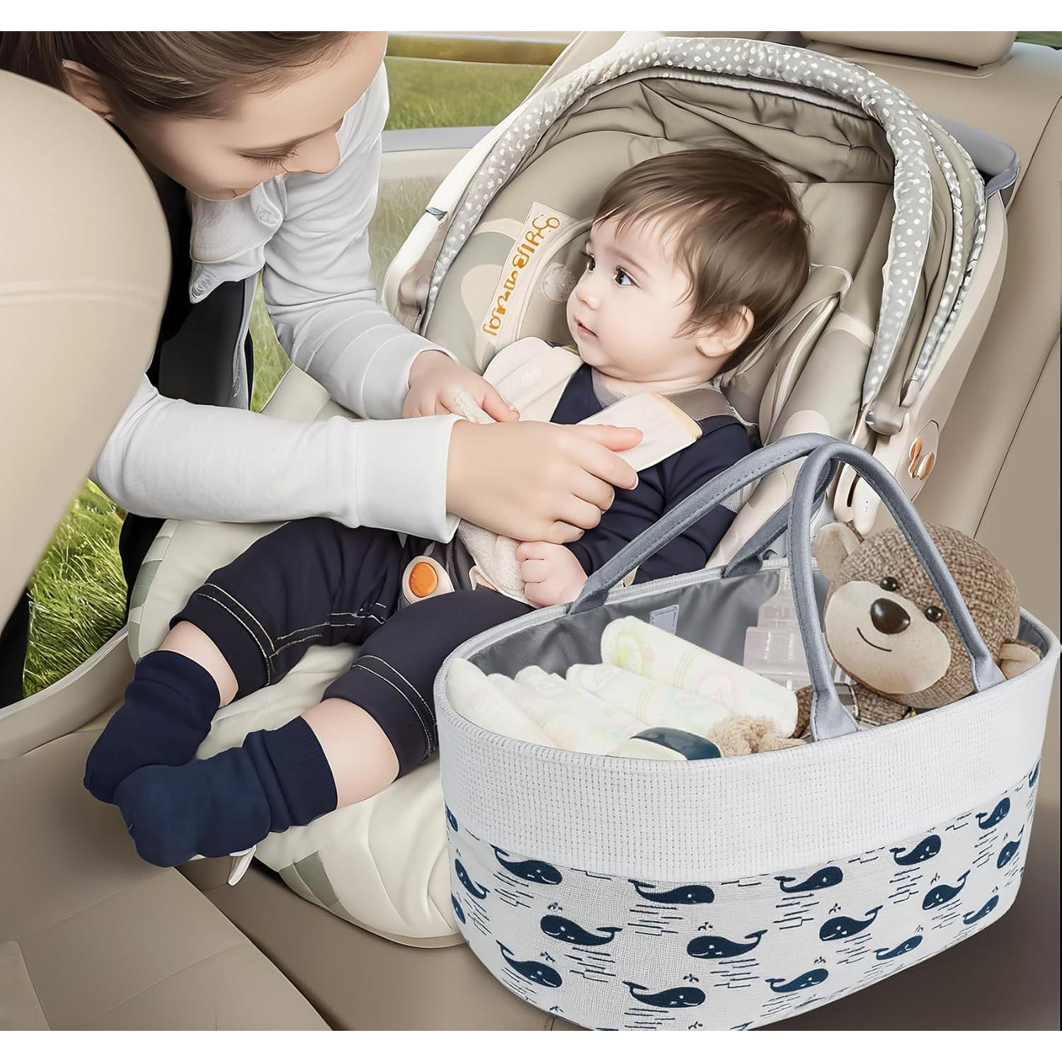 Cesta Organizadora de Pañales Lemonfilter Ballena Blanca 24.9x19.8x9 cm