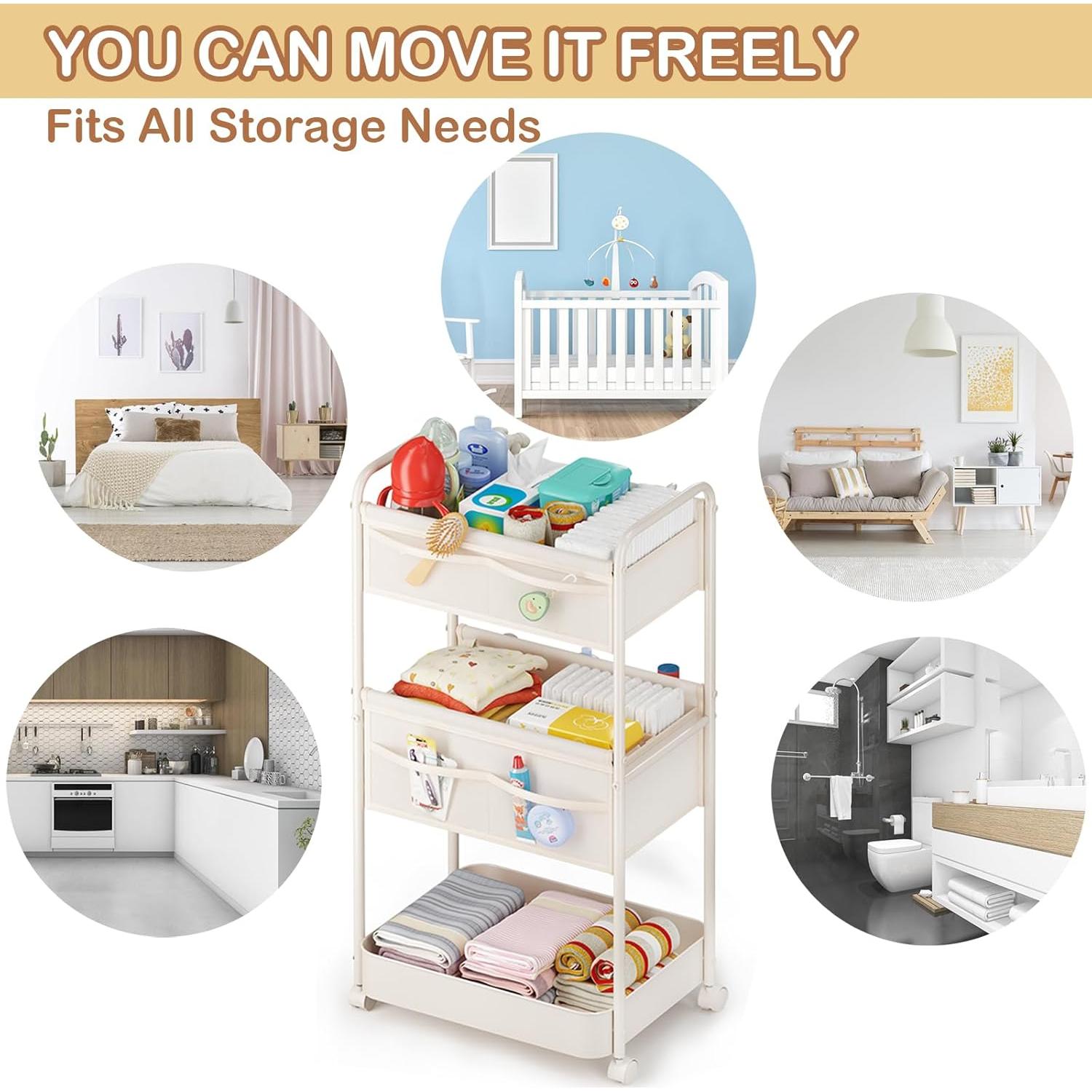 Cesta Organizador de Pañales BOPHILI Beige con Ruedas 85cm