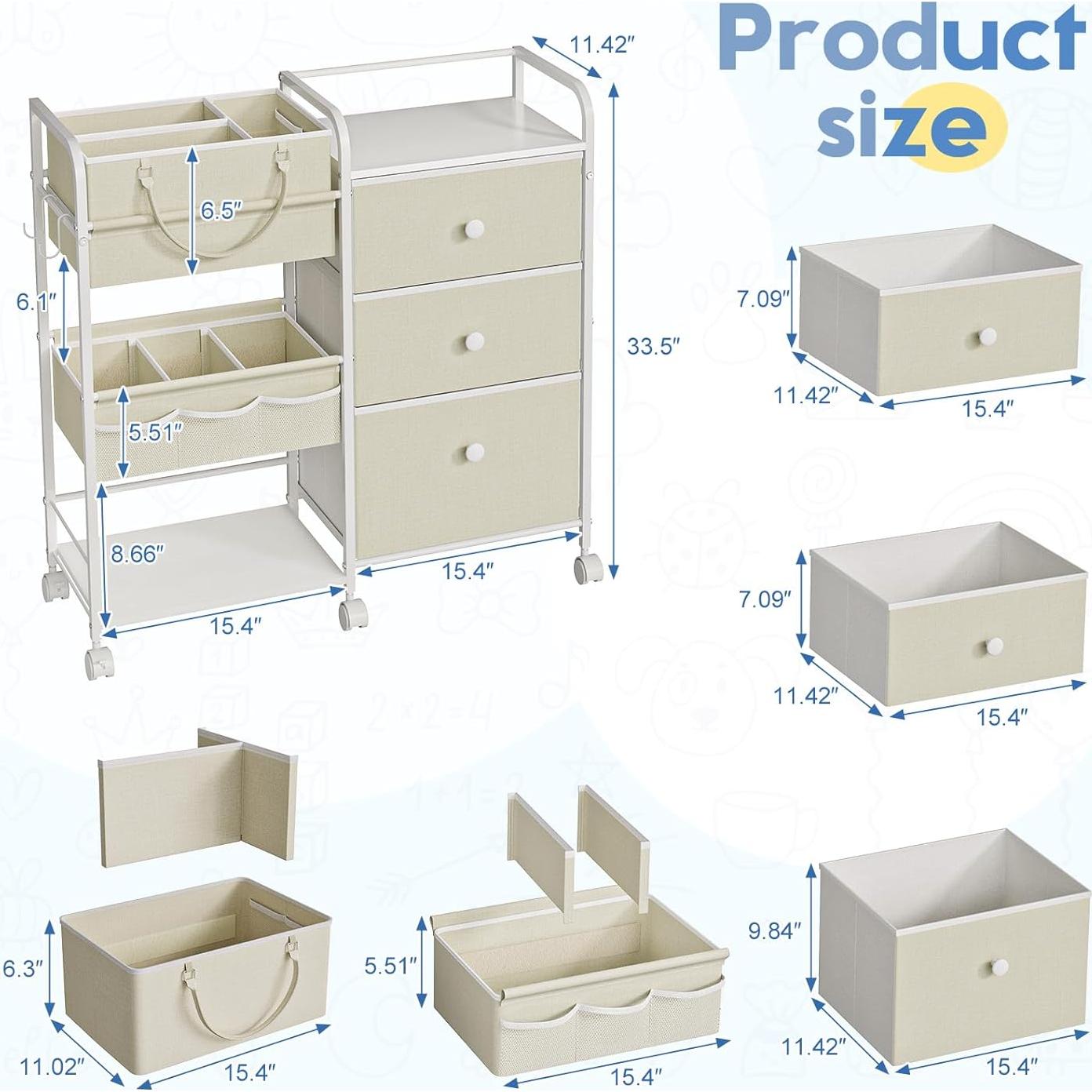 Carrito Organizador de Pañales Cidaziya 3 Niveles Blanco