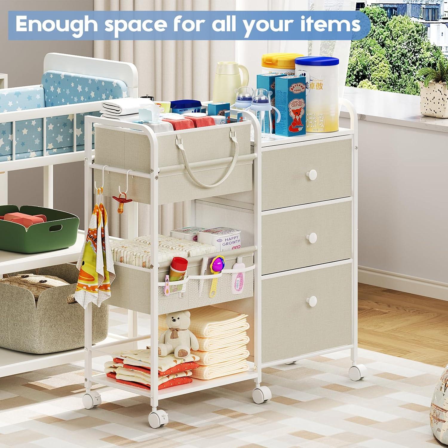 Carrito Organizador de Pañales Cidaziya 3 Niveles Blanco