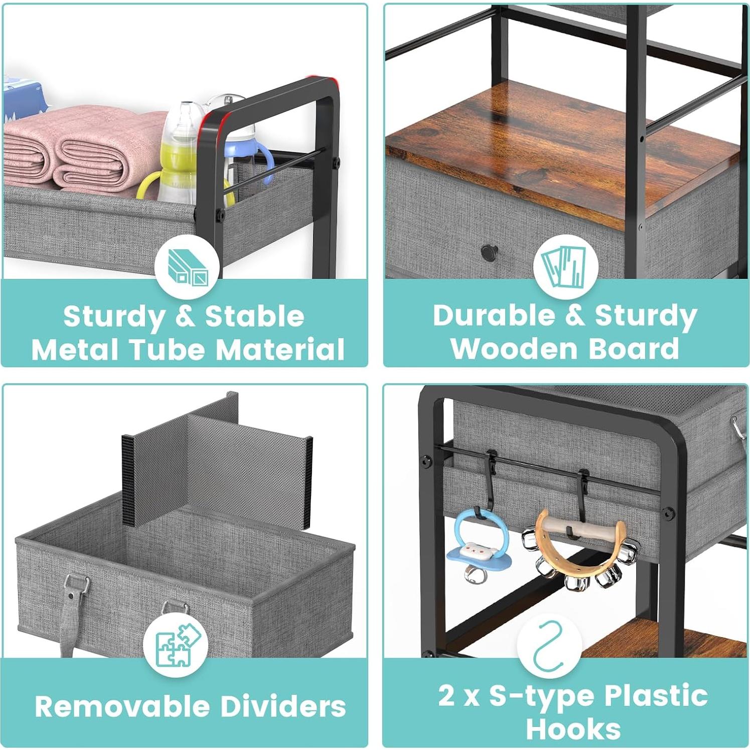 Carro Organizador de Pañales GLISWAM 4 Niveles Móvil con Cajones
