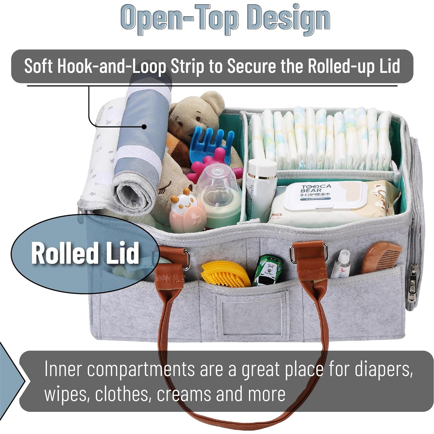 Organizador de Pañales Mr. Pen con Tapa - Gris, 38.6x24.1x19.1 cm