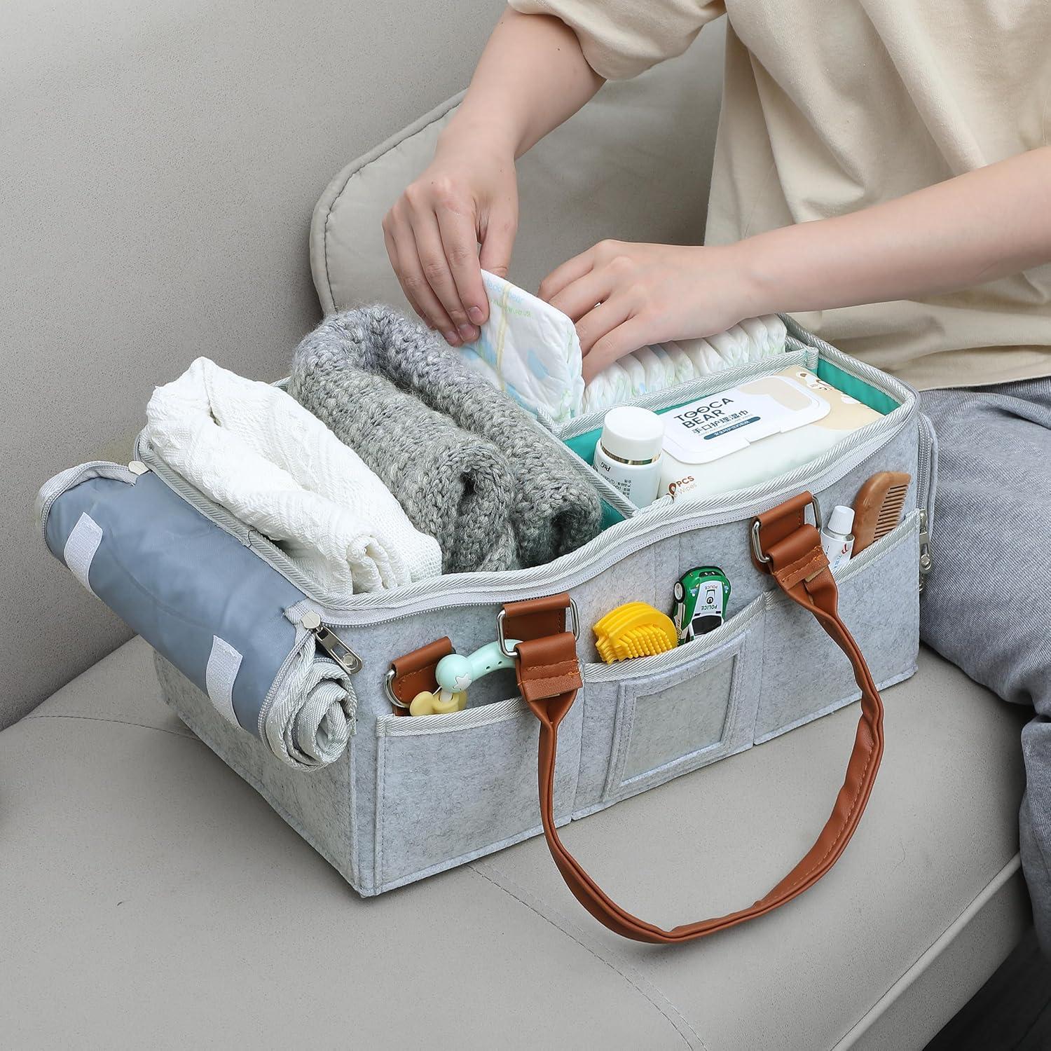 Organizador de Pañales Mr. Pen con Tapa - Gris, 38.6x24.1x19.1 cm