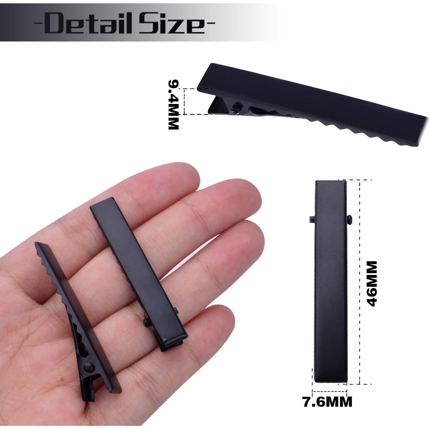 100 Clips de Pelo de Cocodrilo Negros BronaGrand 46mm