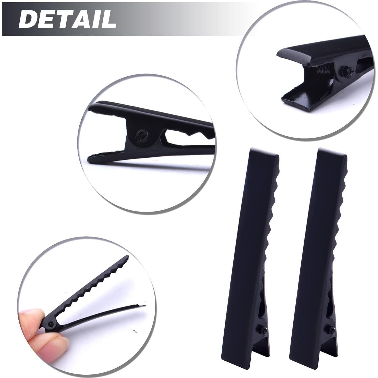 100 Clips de Pelo de Cocodrilo Negros BronaGrand 46mm