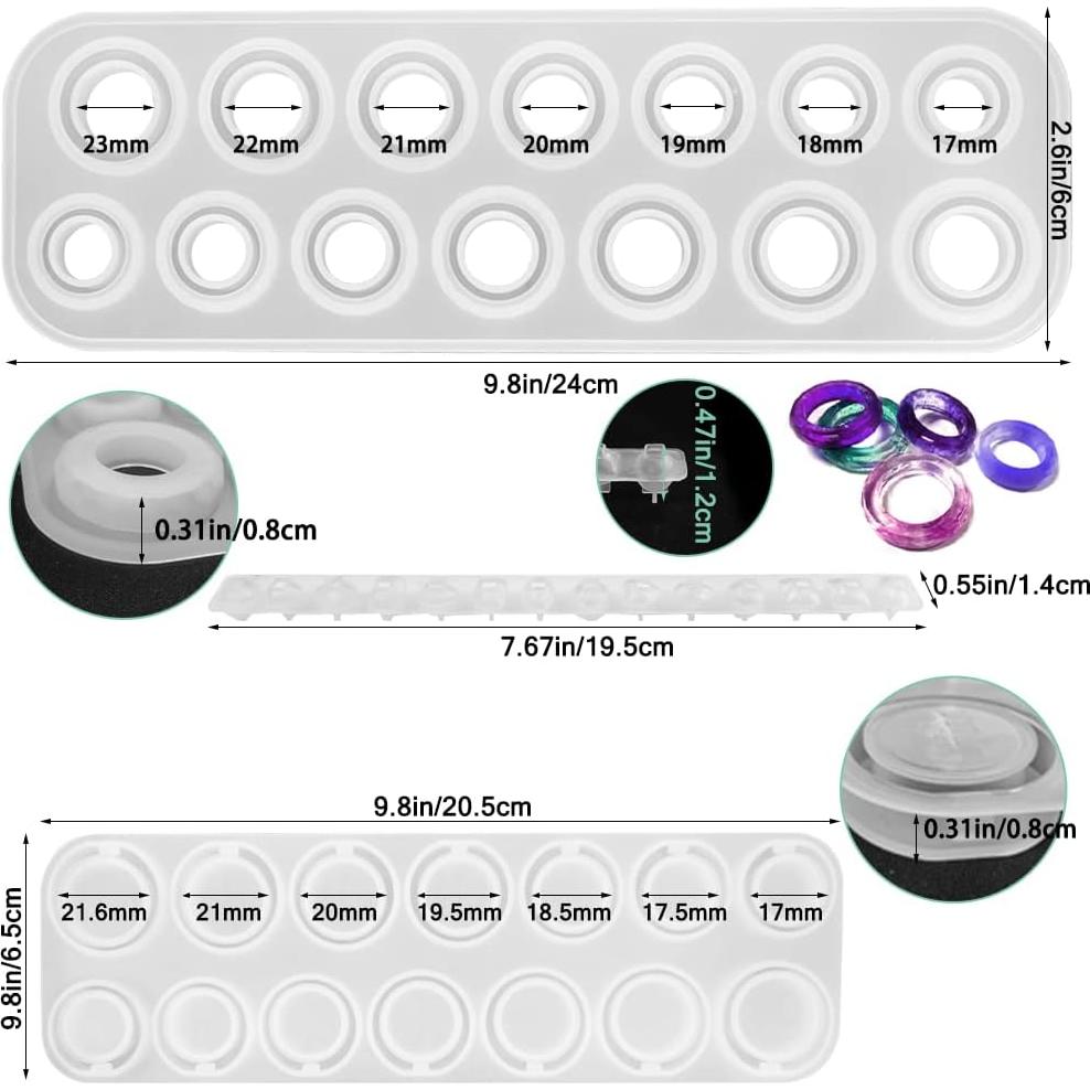 Molde de Anillo de Resina Epóxica SENHAI - 3 Piezas, Silicona