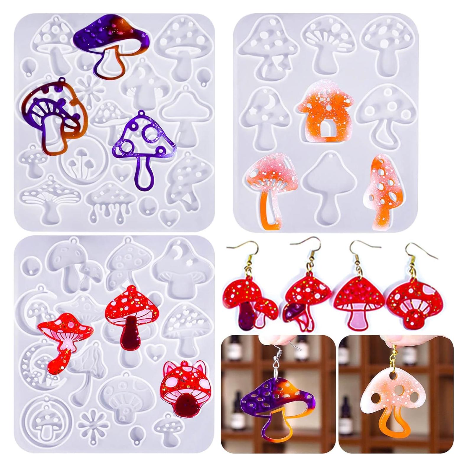 Kit de Moldes de Aretes de Hongo JHYlilia - 3 Piezas con 200 Ganchos