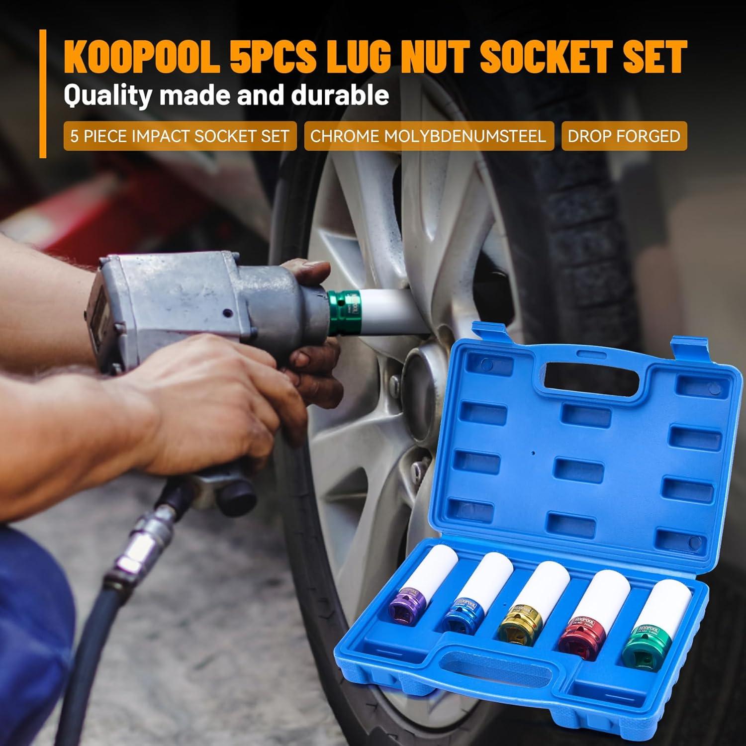 Juego de 5 Zócalos de Tuerca de Impacto KOOPOOL 15-22 mm