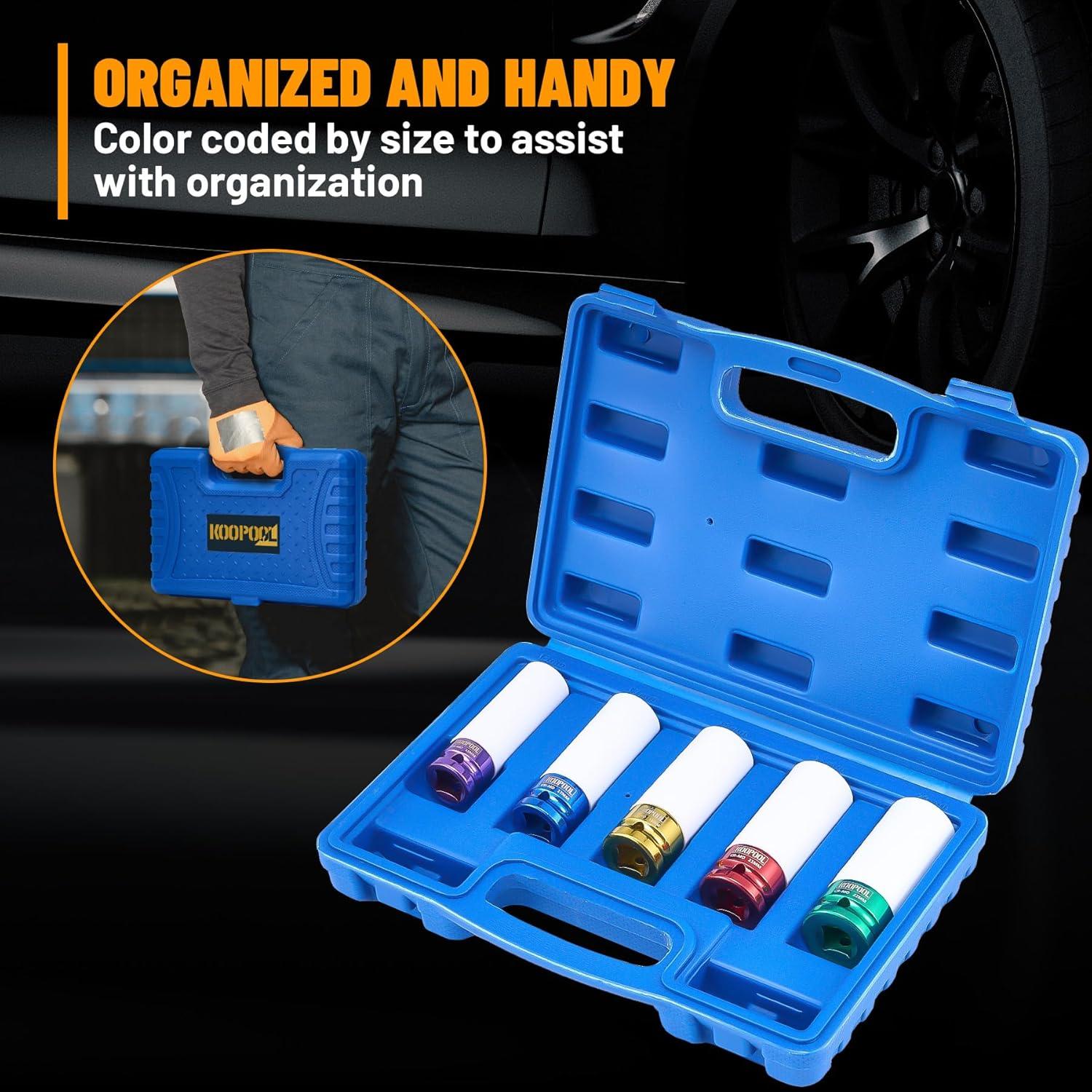 Juego de 5 Zócalos de Tuerca de Impacto KOOPOOL 15-22 mm