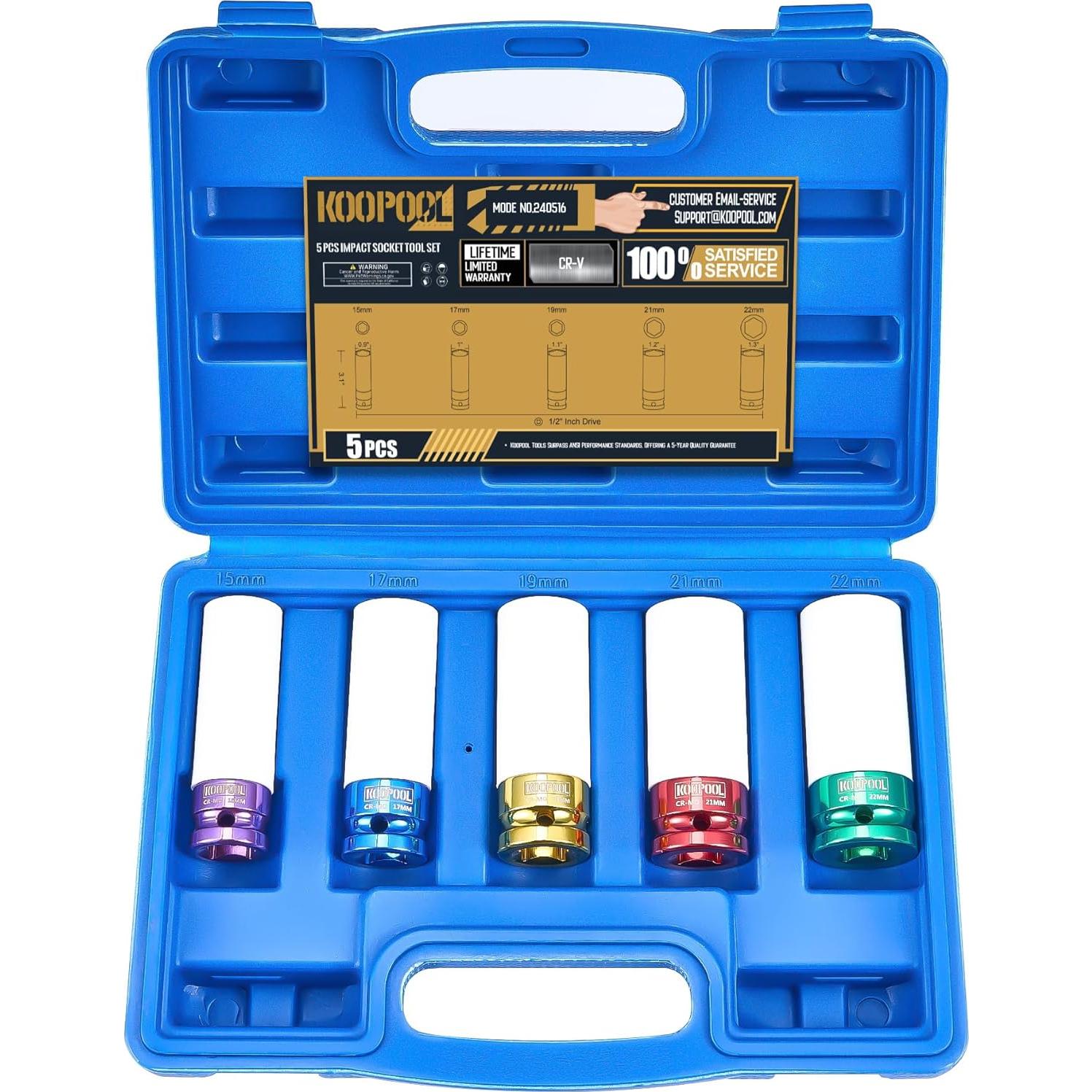 Juego de 5 Zócalos de Tuerca de Impacto KOOPOOL 15-22 mm