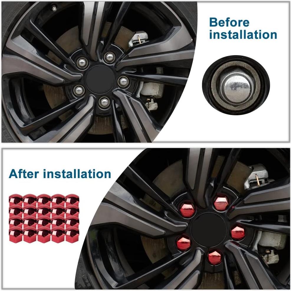 Cubiertas de Tuerca de Rueda 21 mm Rojo AuMoHall - 20 Unidades