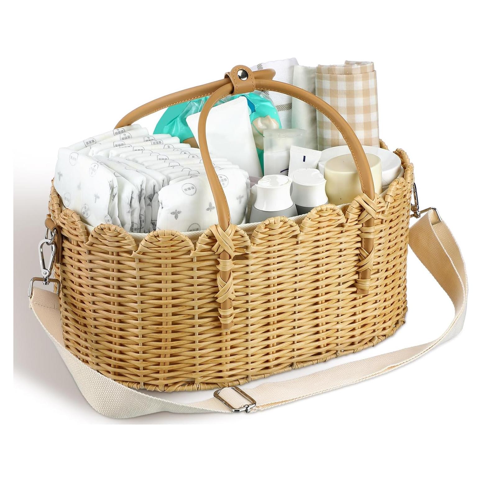 Organizador de Caddy para Pañales de Ratan con Asa y Divisores