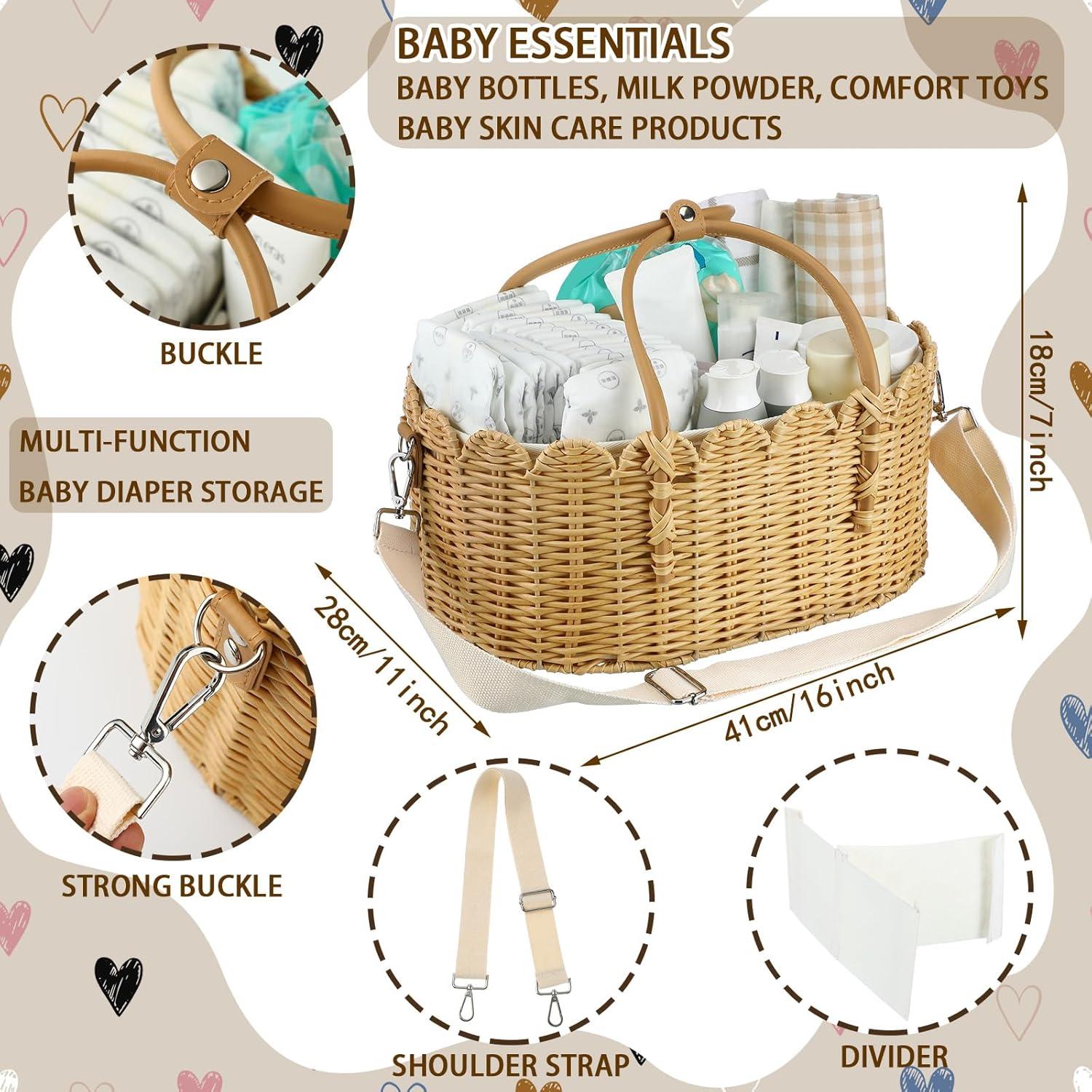 Organizador de Caddy para Pañales de Ratan con Asa y Divisores